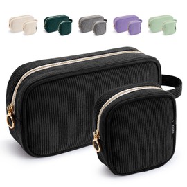 KALIDI Makeup Travel Bag for Women Corduroy Make Up Pouch with Metal Ring Zipper Portable Cosmetic Organizer Toiletry Make-up Bag for Handbags