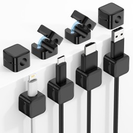 MoKo 8 Pack Magnetic Cable Clips, Desk Cord Organizer, Adhesive Cord Holder, Cable Management Wire Holder Keeper for Nightstand Desk Kitchen Office Car Wall Glass, Black