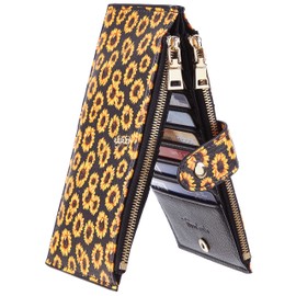 Travelambo Womens Walllet RFID Blocking Bifold Multi Card Case Wallet with Zipper Pocket Genuine Leather(Sunflower)