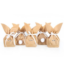 Logbook Publishing Easter Bunny Bags Cross Bottom Bag with Eyes + Puschel + Bow in Yellow, Pink, Turquoise, Natural