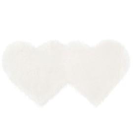 PiccoCasa Double Heart Shaped Faux Fur Rug, Soft Artificial Sheepskin Fluffy Floor Carpet for Home Living Room Bedroom - Sofa Shaggy Area Rugs Mat Snow, 60 X120cm / 4ft x 2ft Snow White