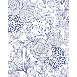 Wudnaye Blue Floral Leaf Wallpaper Peel and Stick Wallpaper Self Adhesive Blue and White Contact Paper Removable Flower Mural Wallpaper for Bedroom Bathroom Decoration Vinyl Roll 15.7"× 196.8"