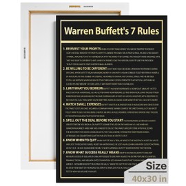 Warren Buffett's 7 Rules Wealth Motivational Wall Art Invest Canvas Print Investor Office Decor, Millionaire Finance Sign, Investing Money Quote, Financial Invest Motivation (40" x 30" in)