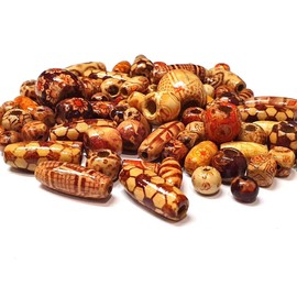 Jewellery Wooden Beads Various Shapes Set Wooden Beads Balls, Round, Oval, for Threading Crafts, 8 mm to 24 mm, Large Hole Beads, Spacer, Spacer Beads