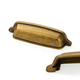 CABDM 10 Pack 3-3/4 inch (96mm) Antique Brass Cabinet Cup Pulls Aged Gold Drawer Pulls Kitchen Hardware Vintage Brass Cabinet Handles Drawer Handles Knobs Bin Cup Pull.