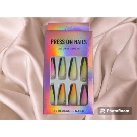 Rhinestone Rainbow press on nails medium square 24 reusable rhinestone nails.