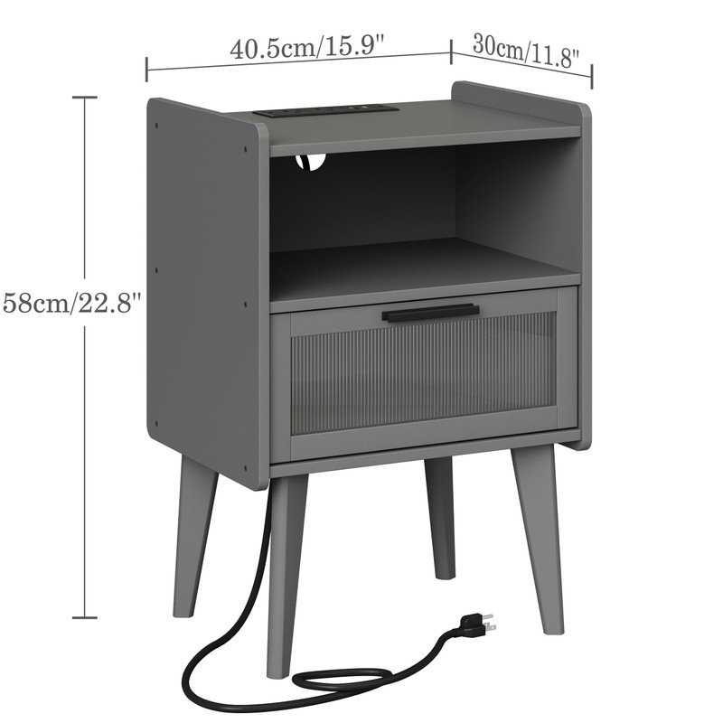 MMEOLUOOK Nightstand with Charging Station, Bedside Tables Grey End Table
