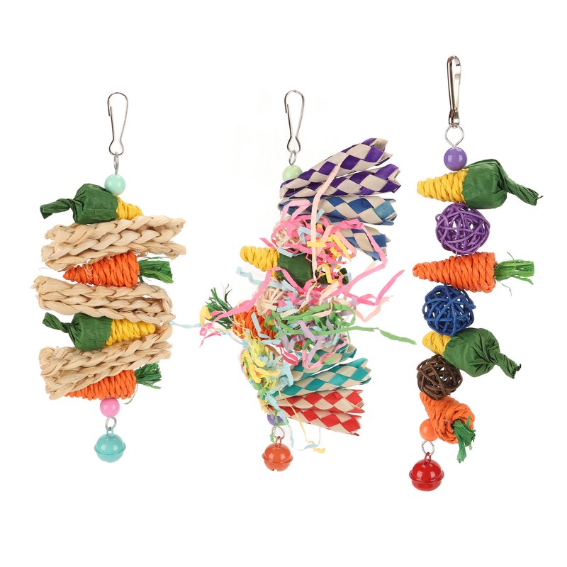 3pcs Parrot Chew Toys Weave Carrot Corn Rattan Balls Shredded
