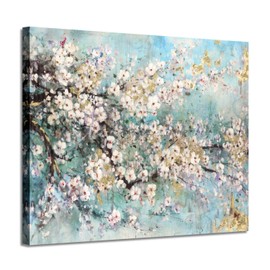 Abstract Wall Art Flower Picture: Dogwood Bloom Painting Artwork Print on Canvas for Bedroom (24" x 18" x 1 Panel)