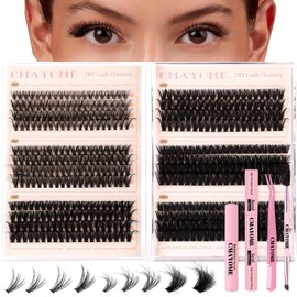 DOINEUFL 480 Pieces Cluster Lashes Kit 30-40-50-60-80-100D DIY Individual Eyelashes D Curl Durable Fluffy Russian Eyelashes Extensions for Girls and Women（8-16mm Mix) (30-100D(Tools))