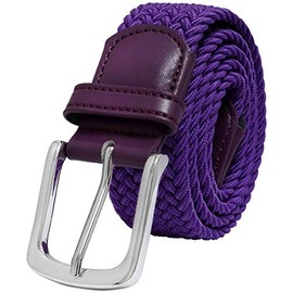 Falari Men Women Multicolored Elastic Stretch Braided Belt Canvas Fabric Woven No Holes Belt (1005 - Dark Purple, Medium)