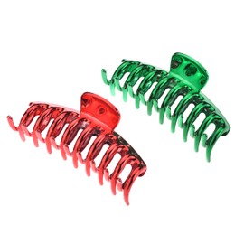 LUX ACCESSORIES Holiday Green and Red Jumbo Hair Claws Set of 2
