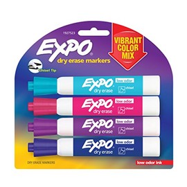 EXPO 1927523 Low-Odor Dry Erase Markers, Chisel Tip, Vibrant Colors, 4-Count