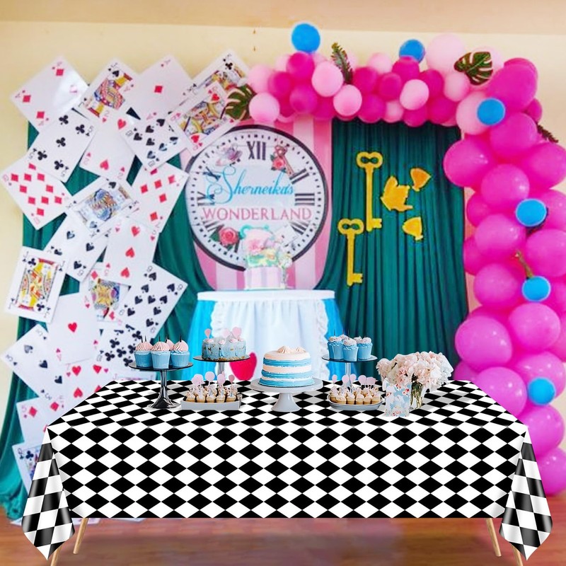 4 Pack Black and White Checkered Tablecloths, Plastic Gingham Table