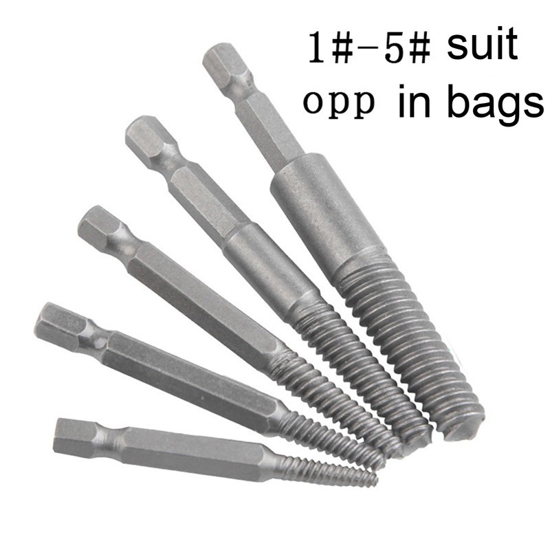 KSOPUERT Hex Shank Broken Screw Extractor Kit 6Pcs Reverse Thread