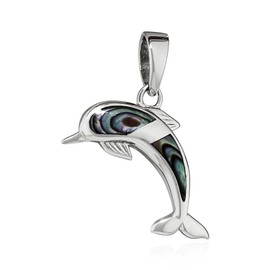 NKlaus 15357 Pendant Dolphin Abalone Mother of Pearl Blue 925 Silver 19 x 12 mm Dolphin Amulet, Silver