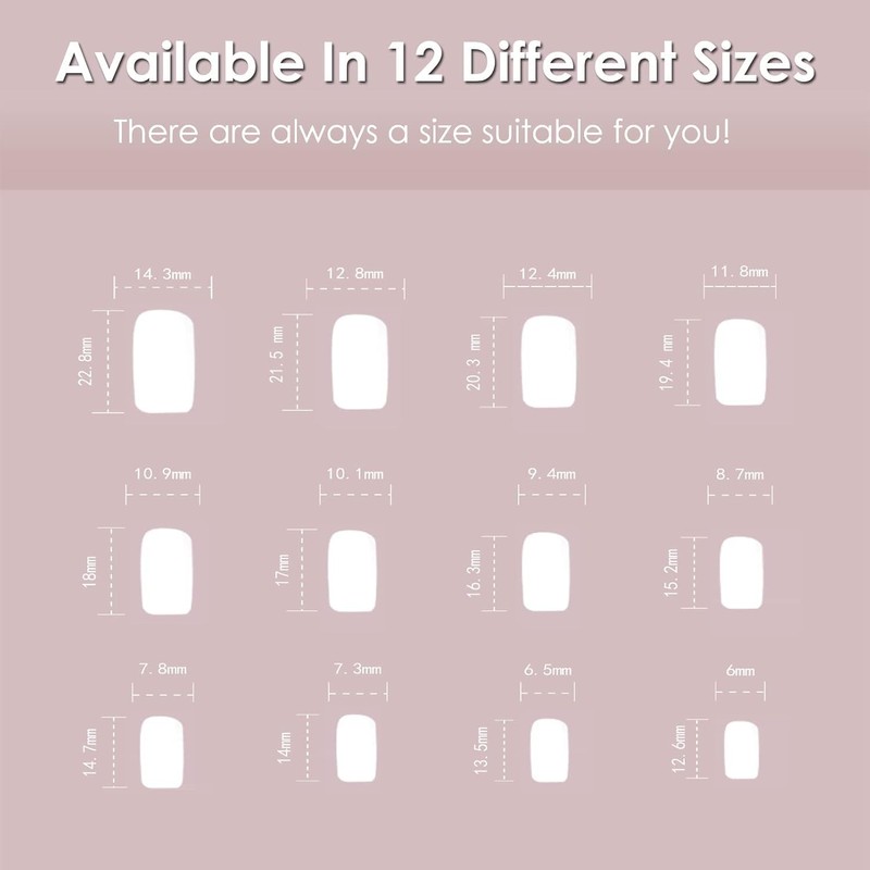 24 Piezas Uñas Postizas Francesa Corto, Rosa y Blanco Puntas