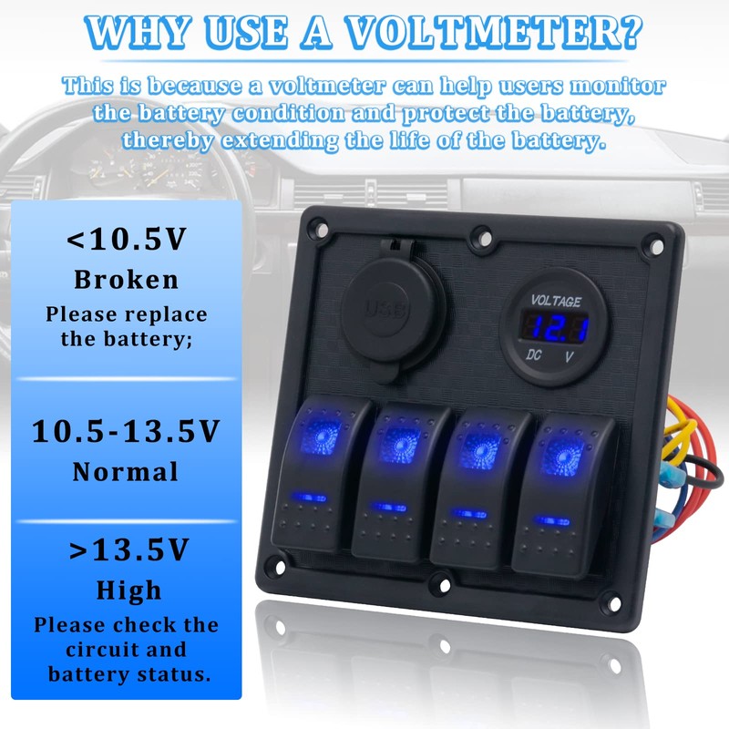 4 Gang Marine Switch Panel, EilxMag Blue Boat Rocker Switch