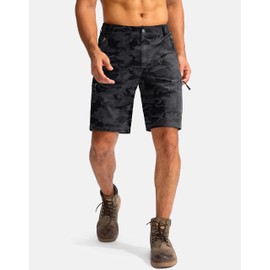 Pudolla Men's Hiking Cargo Shorts 9" Lightweight Outdoor Work Shorts for Men Travel Golf Camping Casual with 5 Zipper Pockets(Black Camo XX-Large)