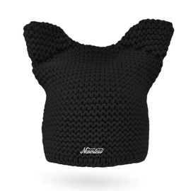 Neverless® Women's Knitted Hat Cat Ears Winter Hat Chunky Knit Pattern Knitted Beanie, black
