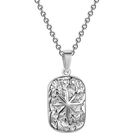 Jude Jewelers Stainless Steel Hammered Surface Rectangle Shaped Sun Shine Style Pendant Necklace (Silver)