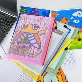 A4 Size Zippered Clear Files, Set of 10, Set of 5 Colors, Mesh Pockets, Waterproof, Document Organization, Study and Work, Small Storage, Office Supplies, School Supplies, Sorting Small Items, Easy