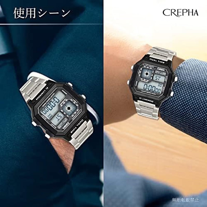Clefer TS-D306-BK Digital Men's Wristwatch, Waterproof, Metal Band, Silver, Black,