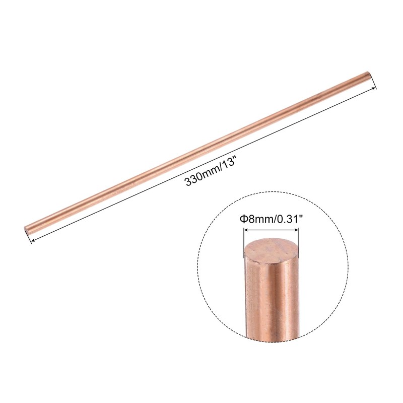 QUARKZMAN Pure Copper Round Rod 8 mm / 0.31 Inch