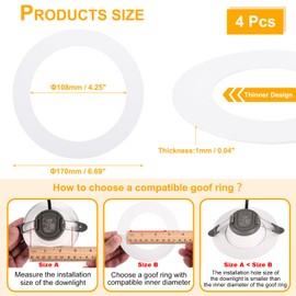 MECCANIXITY Goof Rings for 4 Inch Recessed Lights, ID 4.25" x OD 6.7", 4 Pcs Metal Goof Rings Cover Recessed Light Trim for Ceiling Wall Fixtures Can Lighting Down Light LED, White