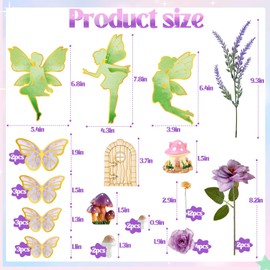 JUYRLE - Decoración para tartas de hadas, 40 unidades, decoración para tartas de jardín con flores de mariposa, suministros para fiesta de cumpleaños para niñas, feliz cumpleaños, baby shower