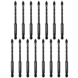 HARFINGTON 15pcs Masonry Drill Bit, 6mm Concrete Drill Bit 1/4" Hex Shank Ceramic Tile Drill Bit Carbide Tip for Brick, Glass, Plastic, Ceramic Tile, Wall Mirror, Black