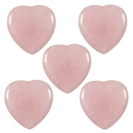 mookaitedecor 5pcs 30mm Natural Rose Quartz Heart Shaped Crystal Cabochons for Jewellery Making Crafting, Cabochons Flat Back Pink Healing Crystal Heart Beads for Pendants Earrings DIY