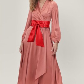 KFLY Women’s Satin Sash Belts Waist Tie Ribbon Bow Accessory Smooth Dress Belt for Ladies Bridesmaids Bridal Wedding Prom Evening Occasion (red, One Size)