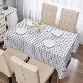 Plastic Tablecloth 1pc 137*180cm Waterproof White Checkered Table Cloth Wipeable Table Cover Rectangular,Plaid Table Cover Wipe Clean Tablecloth Oil Cloth Outdoor Indoor Tablecloth for Party,Picnic