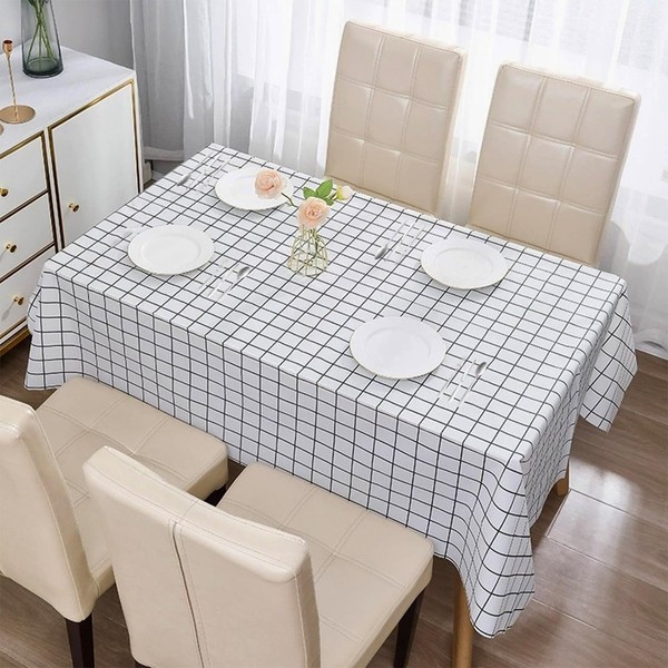 Plastic Tablecloth 1pc 137*180cm Waterproof White Checkered Table Cloth Wipeable