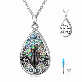 WINNICACA Urn Necklaces for Ashes 925 Sterling Silver Black Cat Teardrop Ash Necklace Cremation Jewelry Urn Pendants for Women Memorial Gifts for Birthday Christmas Funeral
