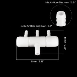 sourcing map 2Pcs 8mm to 5.5mm 3 Ways Air Line Tubing Splitter Connector Fish Tank Oxygen Pipe Air Tubing Adapter for Aquarium, White