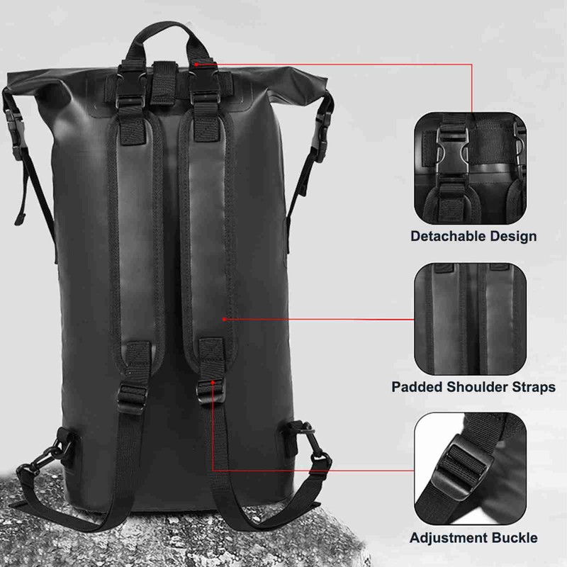 Waterproof Backpack Heavy Duty Roll-Top Closure Swim Bag with Front-Zipper