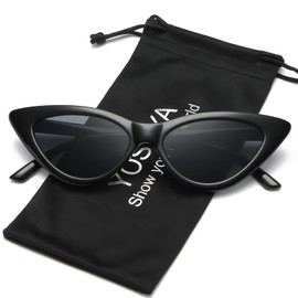YOSHYA Retro Vintage Narrow Cat Eye Sunglasses for Women Clout Goggles Plastic Frame (Black Grey + + Clear Red)