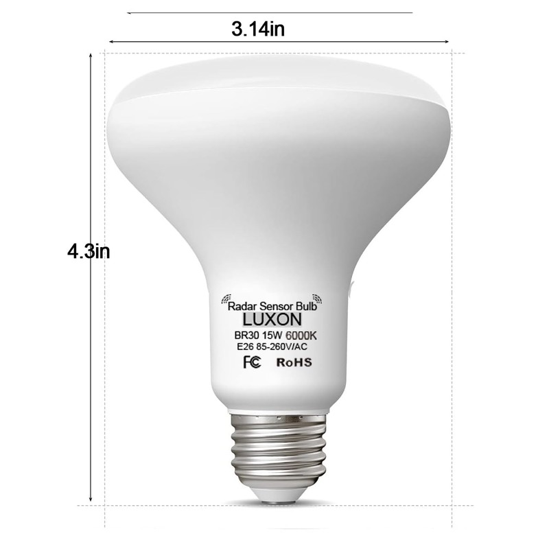 LUXON 15W BR30 Radar Motion Sensor Light Bulbs,Dusk to Dawn