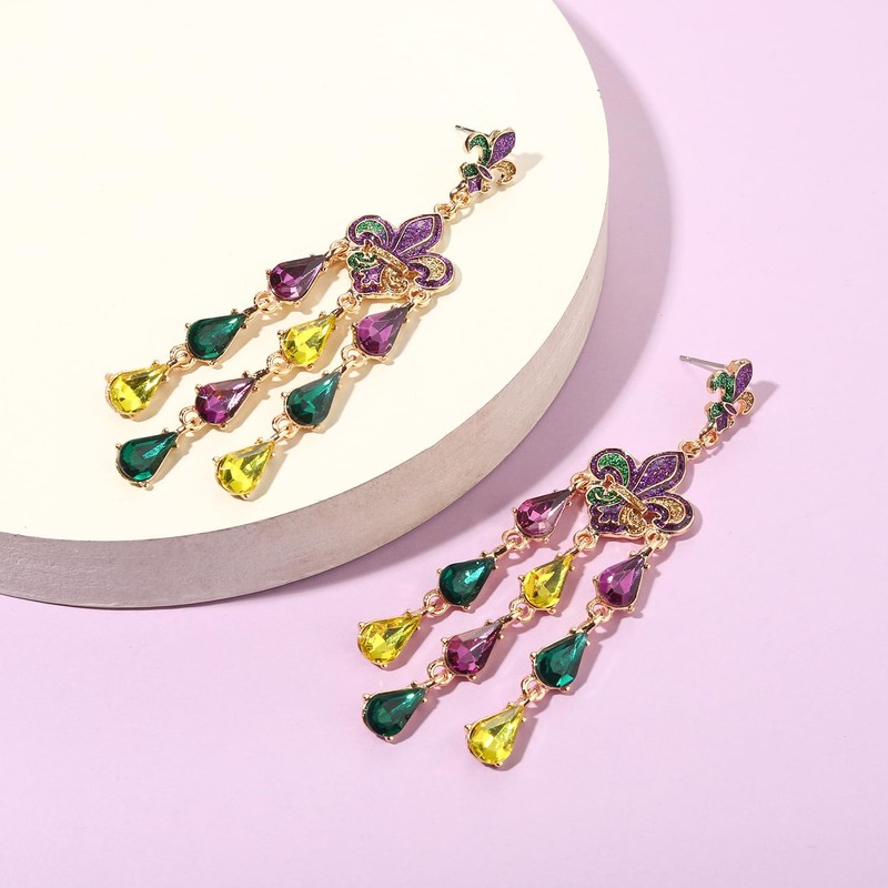 Mardi Gras Earrings for Women Layer Fleur De Lis Mask