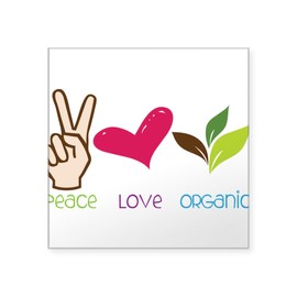CafePress Peace Love Organic Square Sticker 3 X 3 Square Bumper Sticker Car Decal