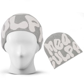 TaowaveWomen Beanie Y2k Hat,MEA Culpa Graphic Beanies Designs,Winter Hat Knit Skull Cap for Women (US, Alpha, One Size, Gray Gray)