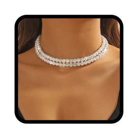 Handcess Rhinestone Choker Necklace Silver Sparkly Crystal Layered Necklaces Bridal Necklace Jewelry for Women