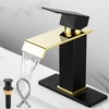 Bathroom Sink Faucet, Black and Gold Color, Waterfall Style, SUS304