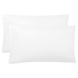 PiccoCasa White Pillow Cases Standard Size Set of 2 Soft Breathable Pillow Covers with Embroidery, Brushed Microfiber Pillowcases with Zipper Closure
