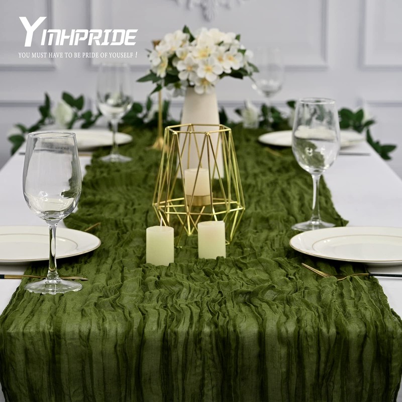 Pack of 2 Cheesecloth Table Runner, Olive Green, 90 x