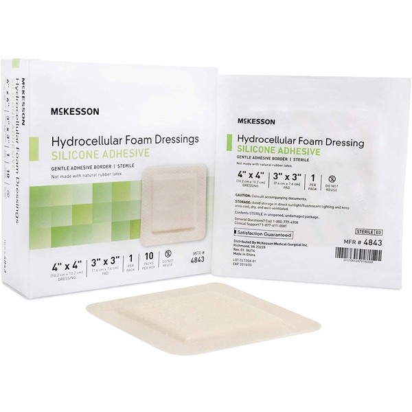 McKesson Hydrocellular Foam Dressing Silicone Adhesive Border 4 X 4" (3 X 3" Pad), Box of 10
