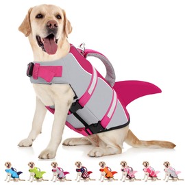 AOFITEE Dog Life Jacket, Dog Life Vest for Swimming, Shark Dogs Swimming Vest with Rescue Handle and Reflective Stripe, Ripstop Pet Float Coat Swimsuit Lifesaver Small Medium Large Dogs Pink M