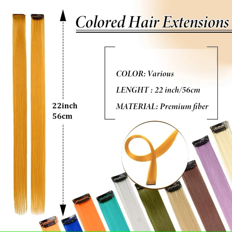 2 x Clip-In Hair Extension Highlights Streaks, Colourful Hair Highlights